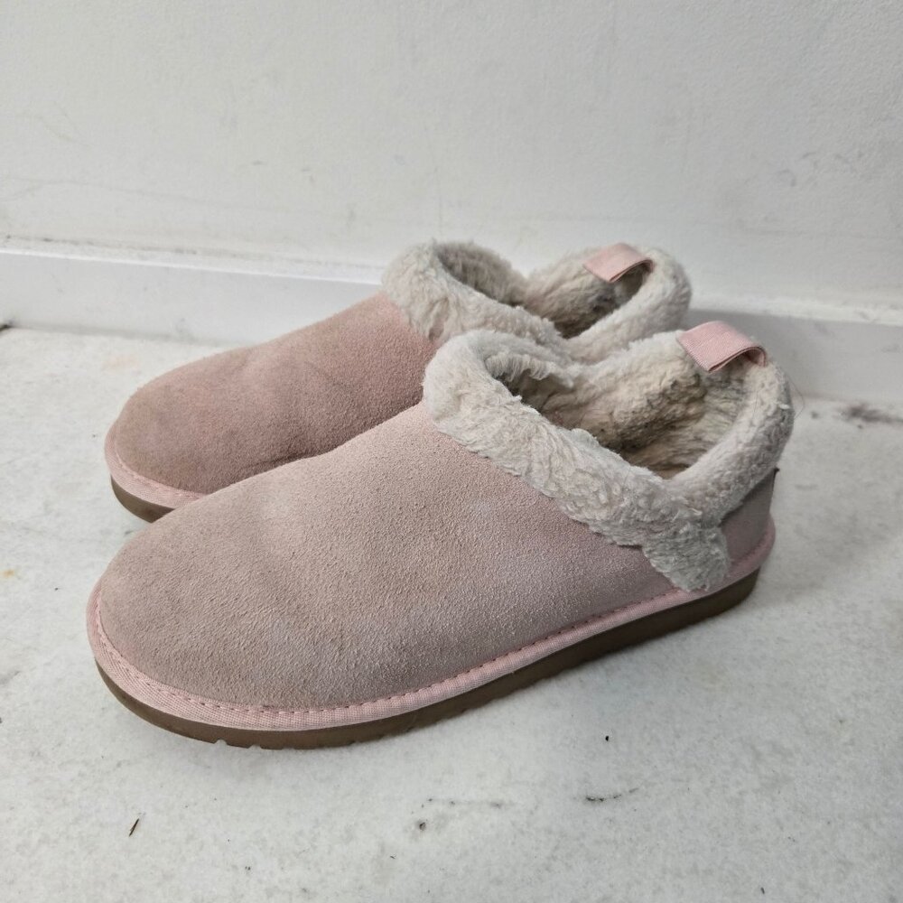 Koolaburra UGG Women's Size 8 Advay Suede Slip-On Slipper Booties Pink Faux Fur